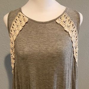 Gray Tank Top with Lace Detail, Size Medium